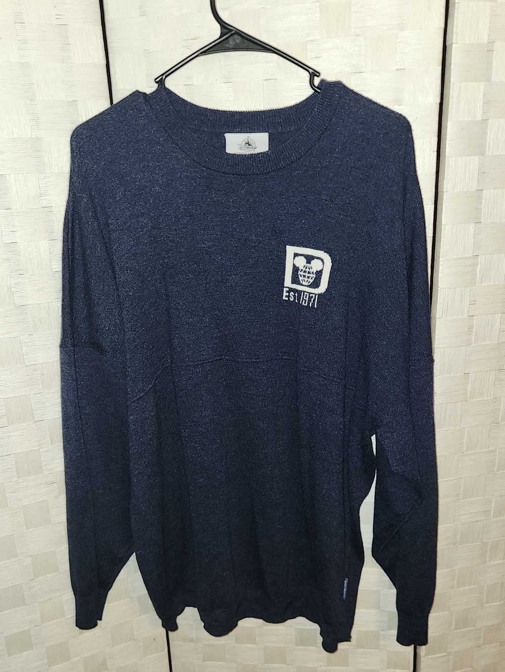 Disney Spirit Jersey Navy Blue Knit Sweater Sz L